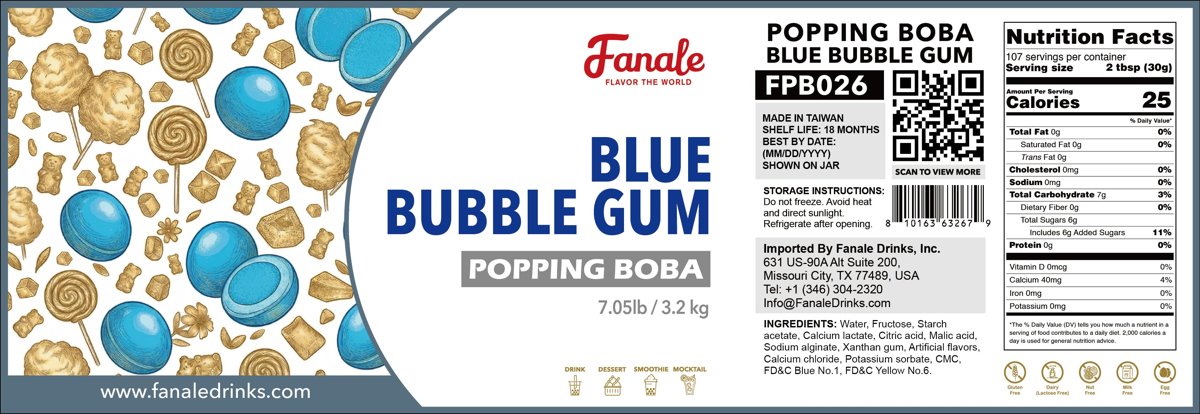 Popping Bursting Boba Juice Ball - Blue Bubble Gum Flavor