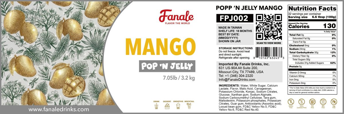 Pop ‘N Jelly Mango Boba (7.05lb/Bottle, 4 Bottles/cs)