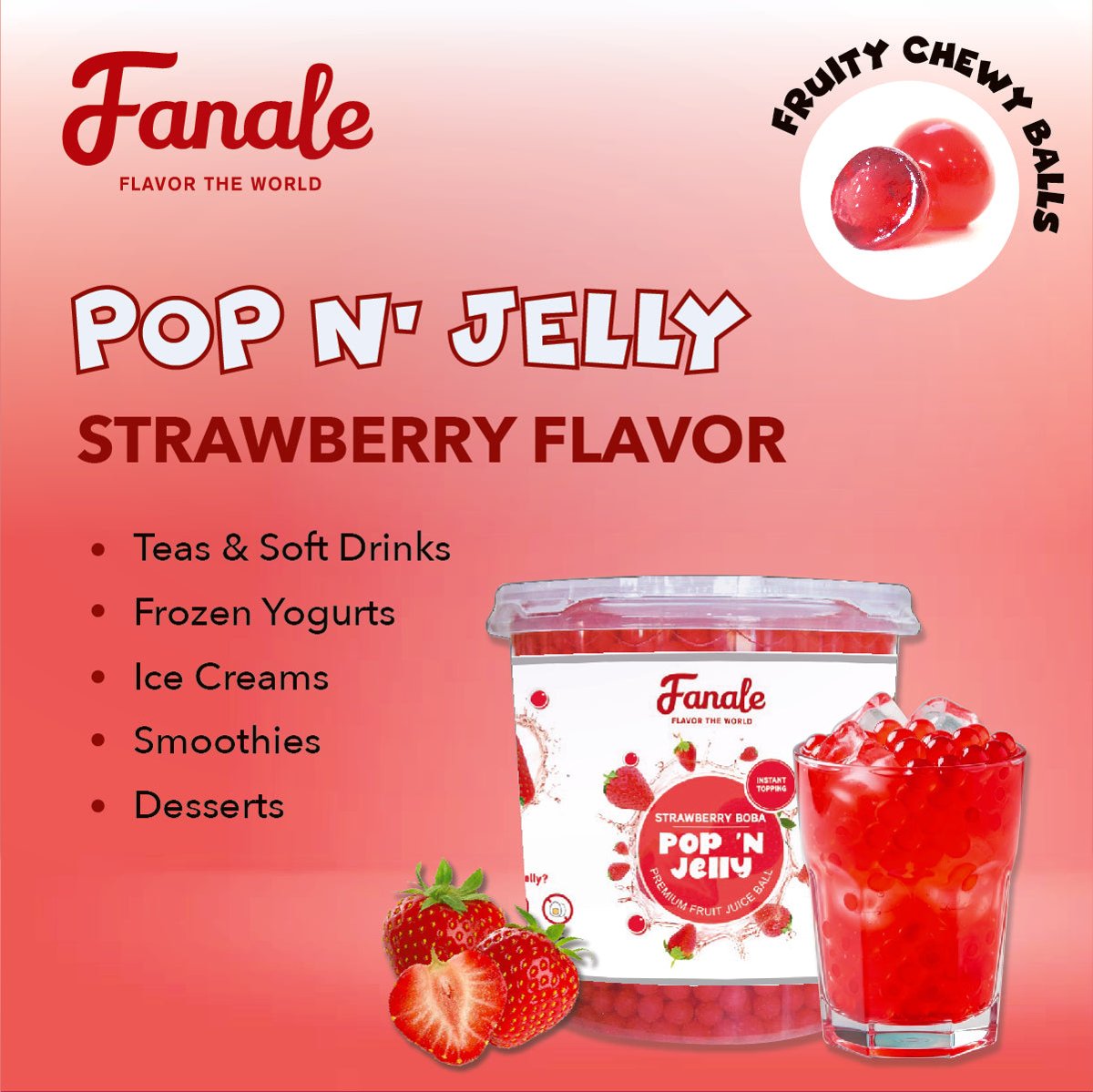 Pop ‘N Jelly Strawberry Boba (7.05lb/Bottle, 4 Bottles/cs)
