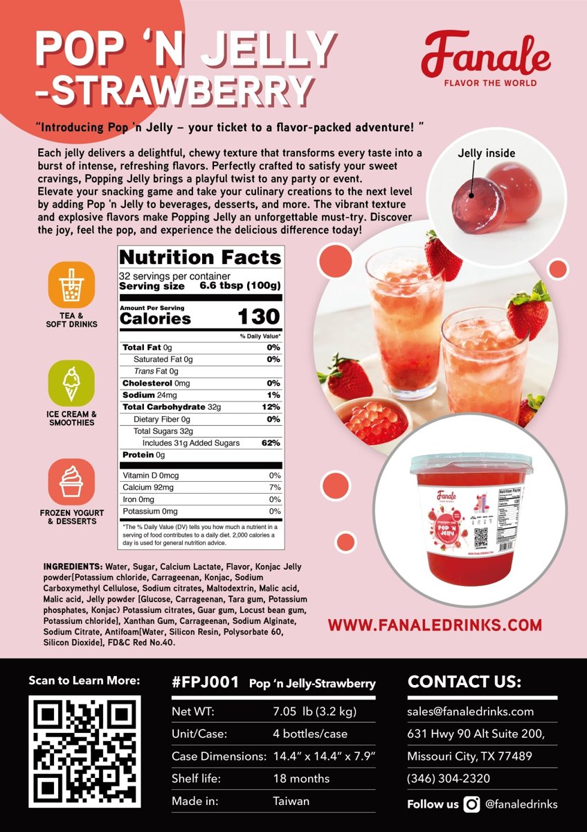Pop ‘N Jelly Strawberry Boba (7.05lb/Bottle, 4 Bottles/cs)
