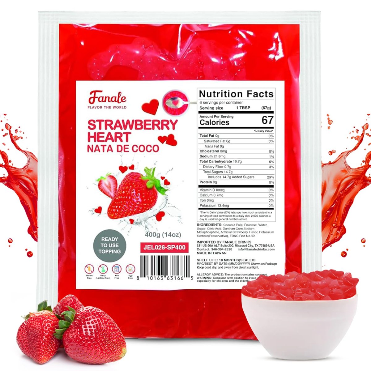 Strawberry Nata de Coco (Heart) 3.4 KG (Bottle)