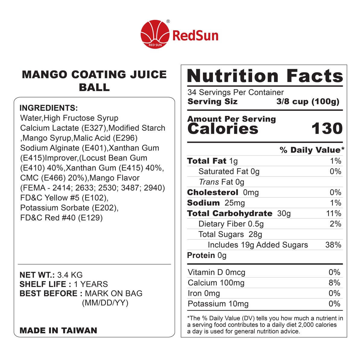 Mango Popping Boba 3.4 KG (7.50 LBS) (Bottle)